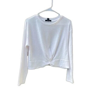 Small twist front fuzzy scoop neck sweater Forever 21 juniors teen tween neutral